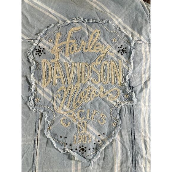 Harley Davidson Motorcycles Womens Blue Large Button Down Pocket Shirt - Picture 2 of 10